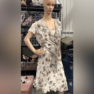 Dress Barn Floral Midi Dress - Cream and Brown